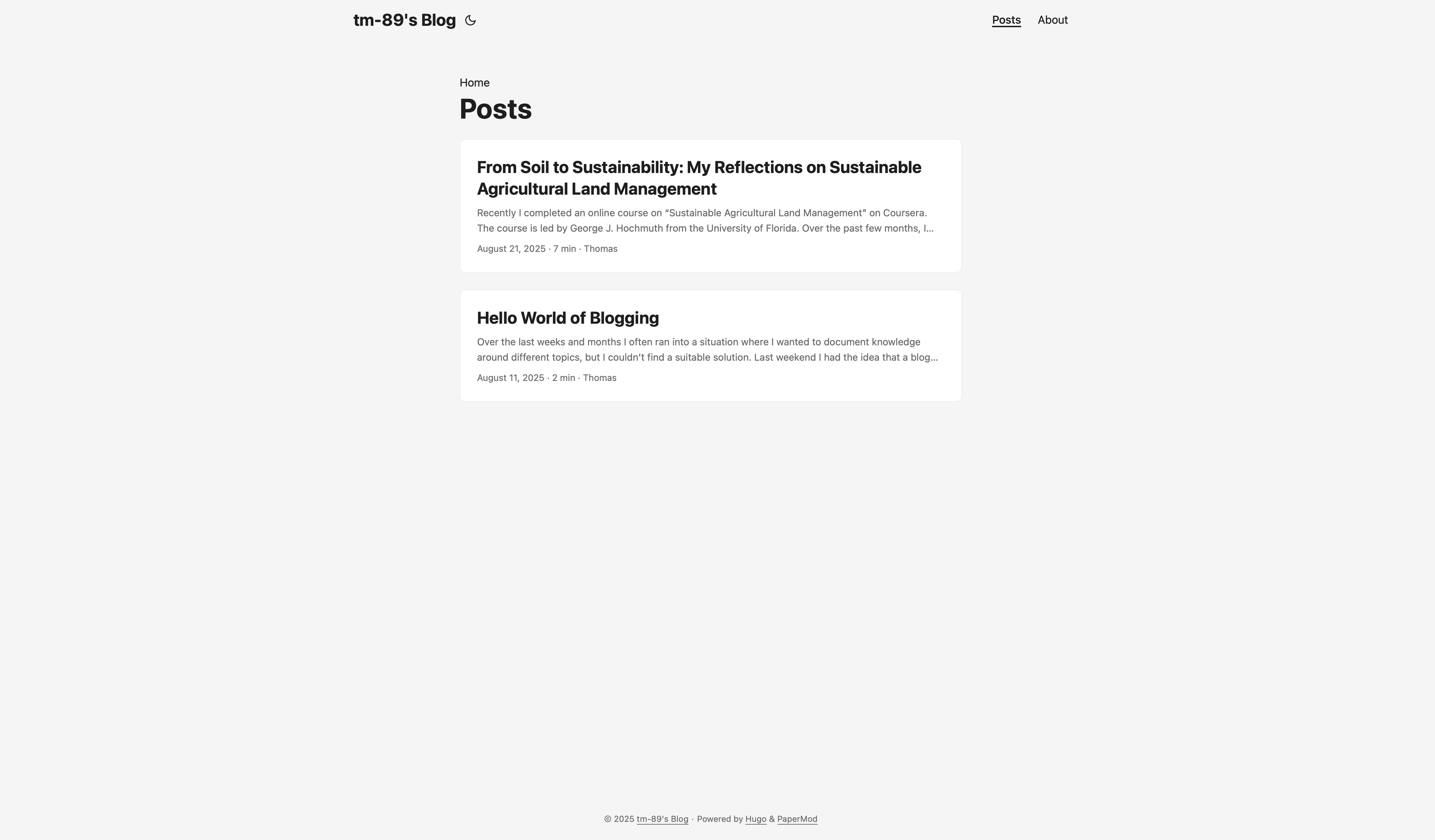 Blog homepage in light mode